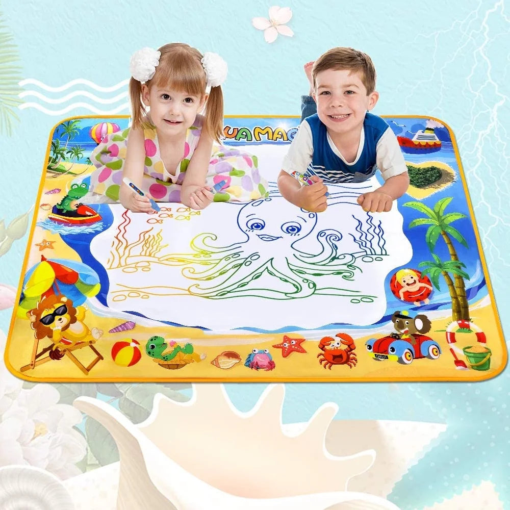 GPED Large Water Drawing Mat 40x32in – Reusable Aqua Magic Doodle Mat for Kids, Mess Free Learning Toy with Pens & Stencils – Educational Gift for Toddlers Ages 3-6  