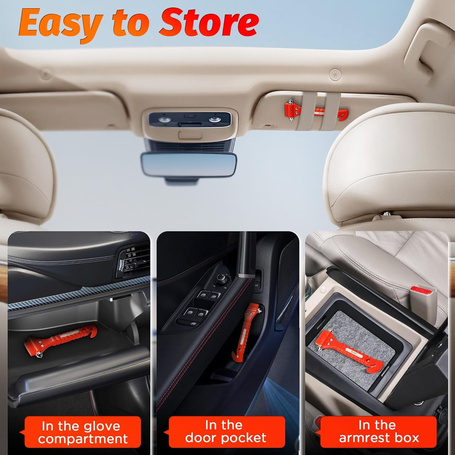 Car Emergency Escape Tool 2 in 1 - Window Breaker and Seatbelt Cutter - Life Saving Safety Hammer