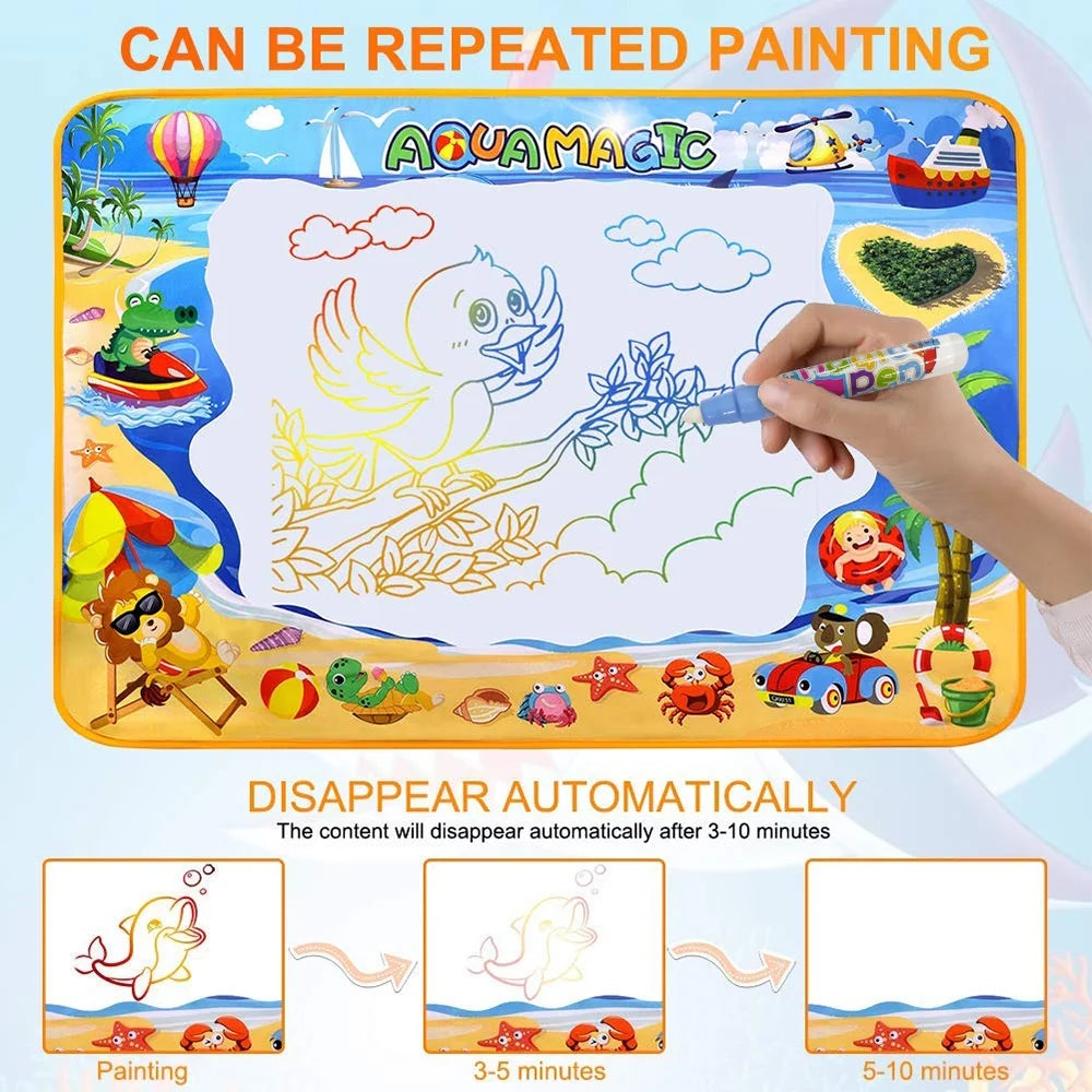 GPED Large Water Drawing Mat 40x32in – Reusable Aqua Magic Doodle Mat for Kids, Mess Free Learning Toy with Pens & Stencils – Educational Gift for Toddlers Ages 3-6  
