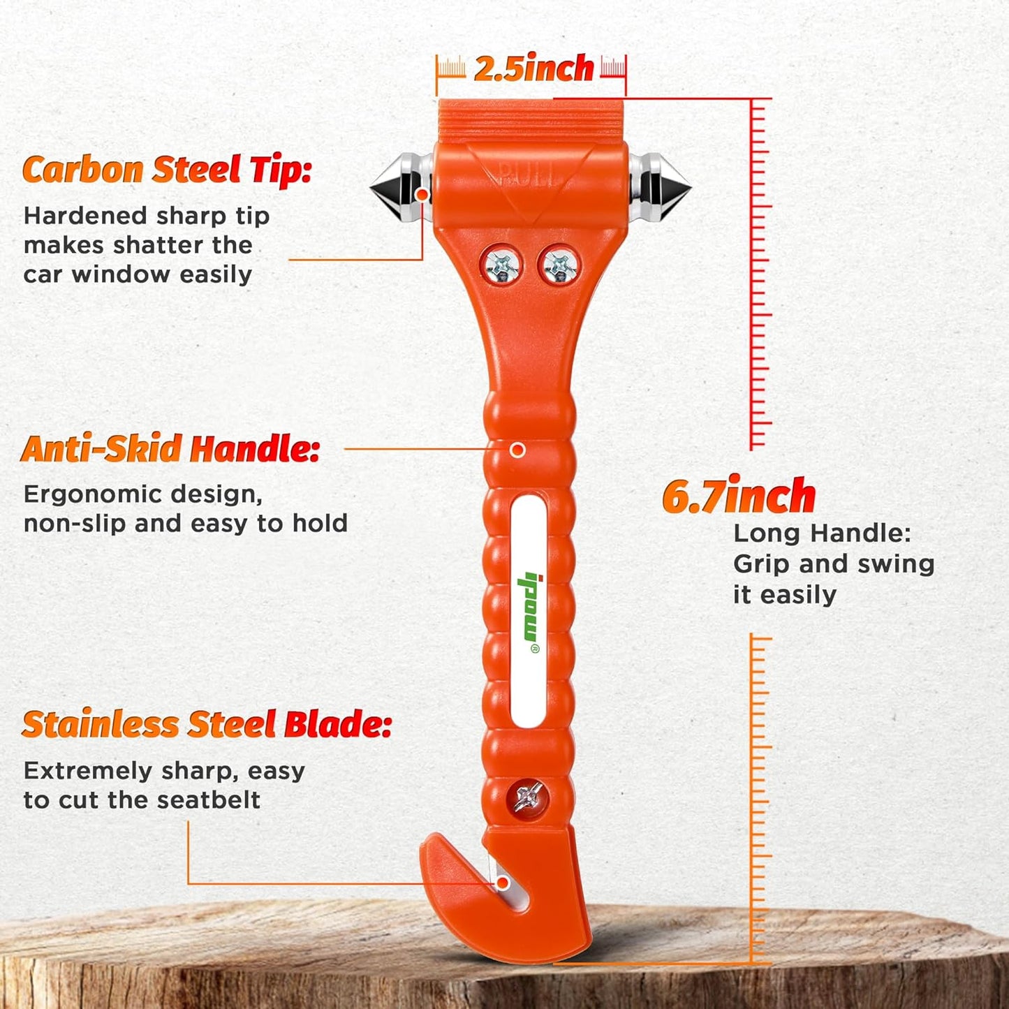 Car Emergency Escape Tool 2 in 1 - Window Breaker and Seatbelt Cutter - Life Saving Safety Hammer