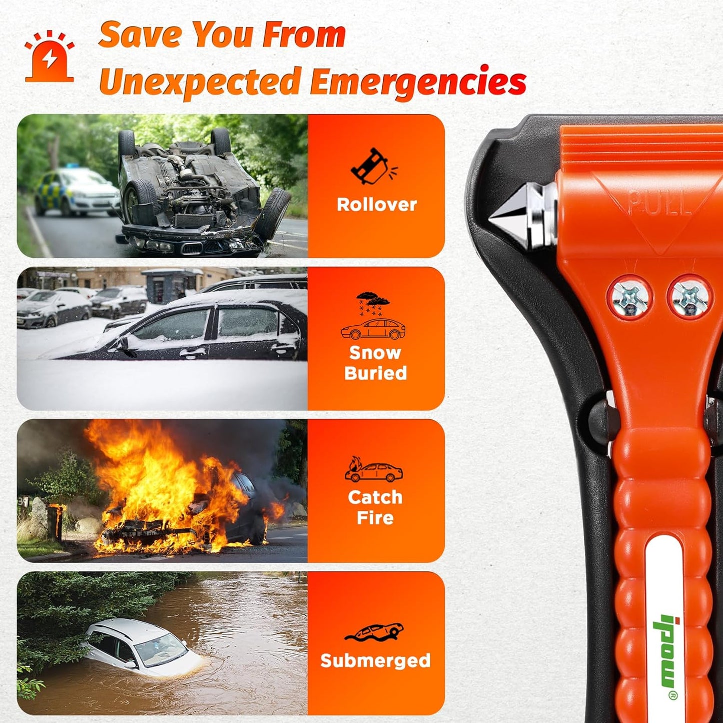 Car Emergency Escape Tool 2 in 1 - Window Breaker and Seatbelt Cutter - Life Saving Safety Hammer