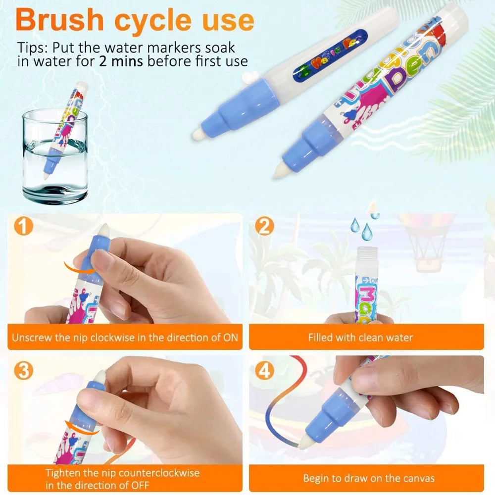 GPED Large Water Drawing Mat 40x32in – Reusable Aqua Magic Doodle Mat for Kids, Mess Free Learning Toy with Pens & Stencils – Educational Gift for Toddlers Ages 3-6  