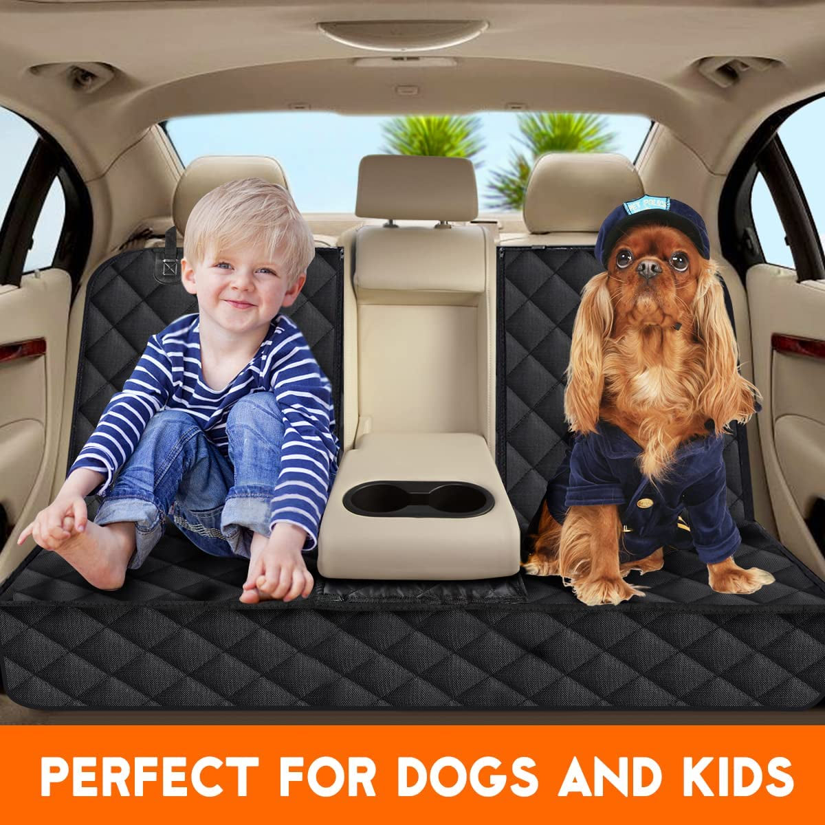 Dog Car Seat Cover – Waterproof Back Seat Protector with Non Slip Base, Universal Fit for Cars, Trucks and SUVs