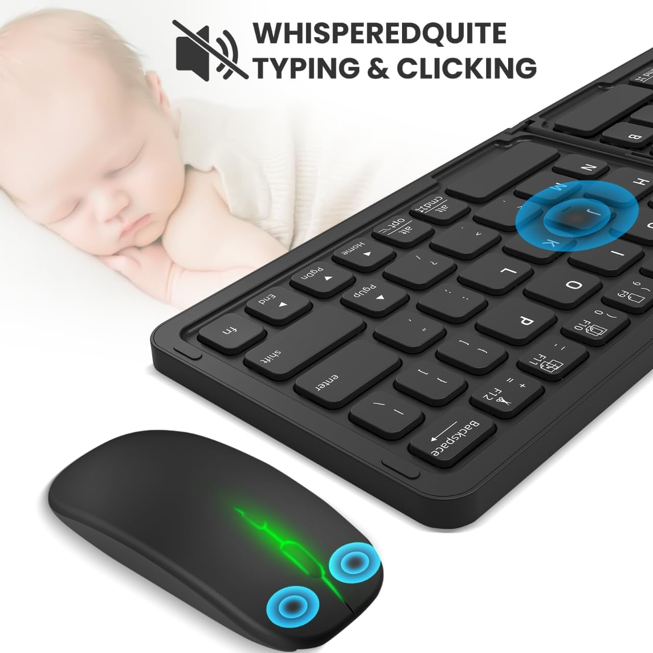 Wireless Foldable Bluetooth Keyboard and Mouse Combo for iPad and Smartphones | Portable Rechargeable Travel Set