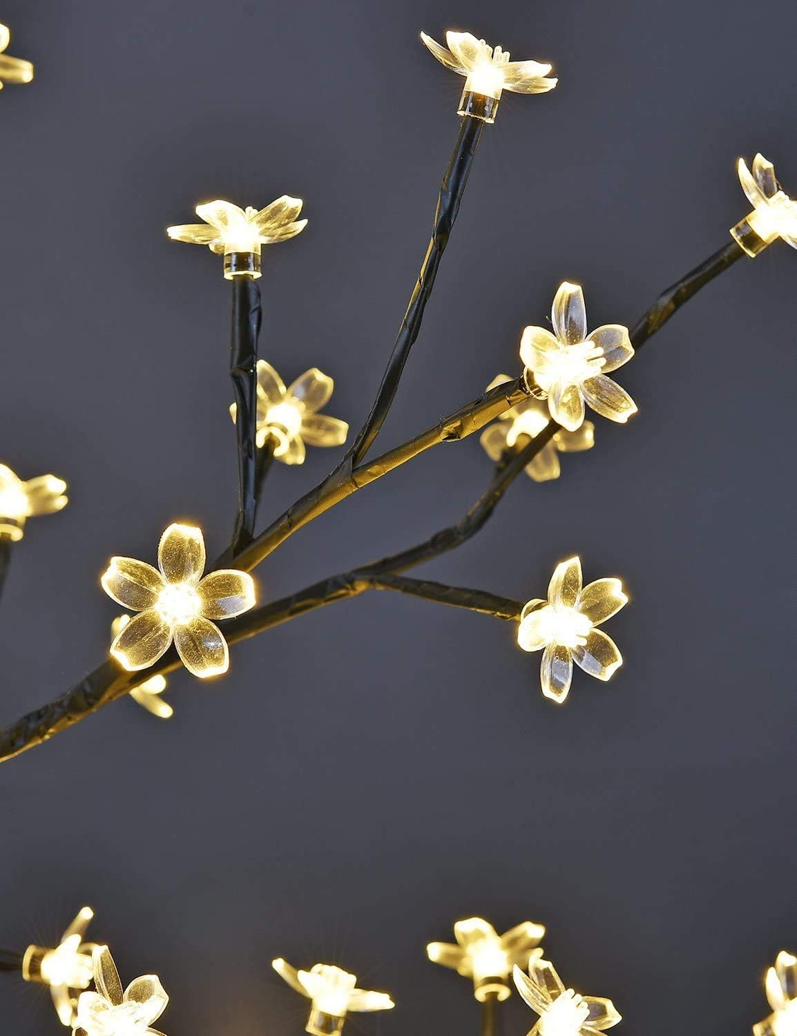 Cherry Blossom LED Bonsai Tree Light - 18’’ Warm White Decorative Lamp with 48 LEDs, Adjustable Branches, Metal Base, Night Light for Bedroom, Living Room & Gifts