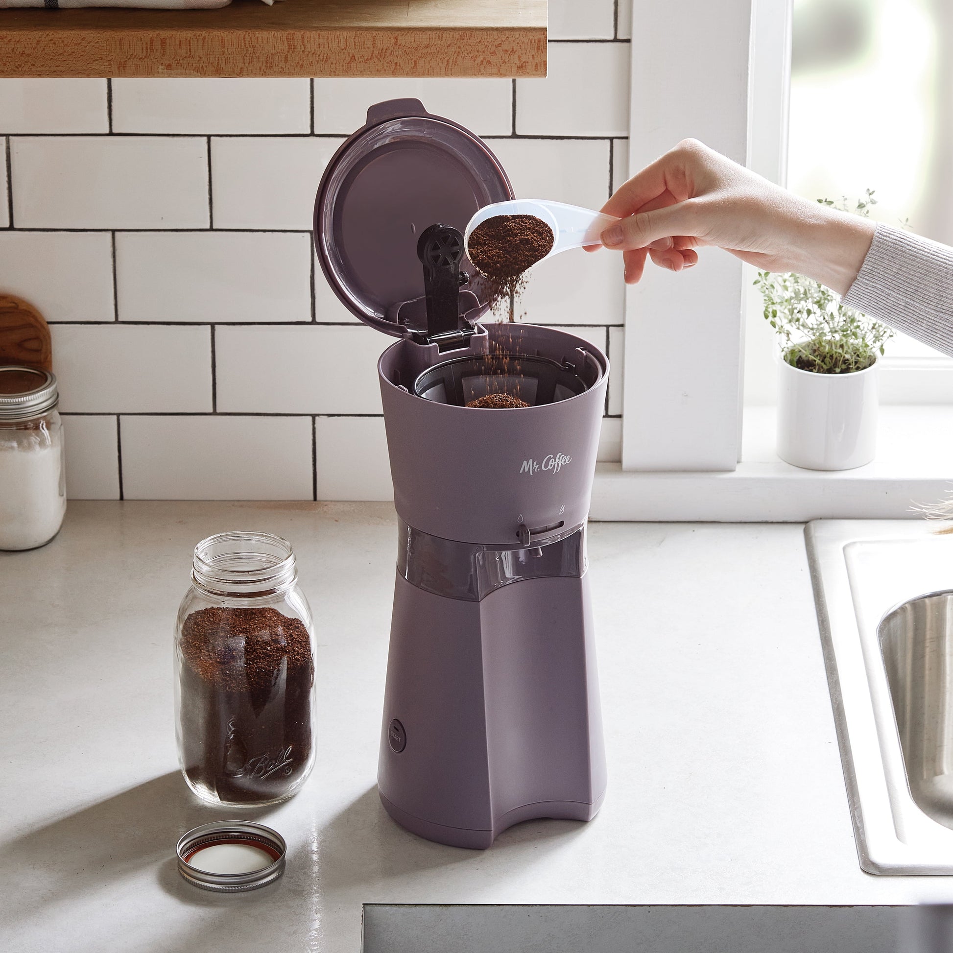 Mr. Coffee Iced Coffee Maker with Reusable Tumbler and Coffee Filter – RapidChill Technology, Never Watered Down, Perfect Iced Coffee in Minutes (Lavender)