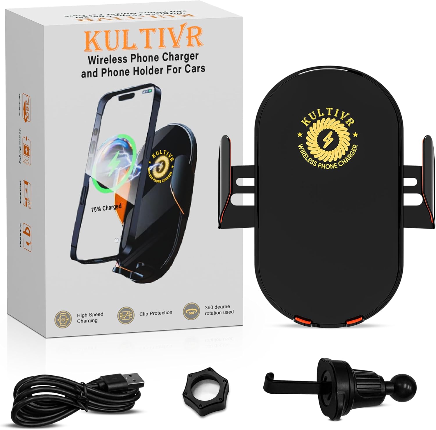 2025 Premium Wireless Car Phone Holder Charger – Auto-Clamping, MagSafe, Built-In Battery, Fast 15W Charging, Universal for iPhone & Android