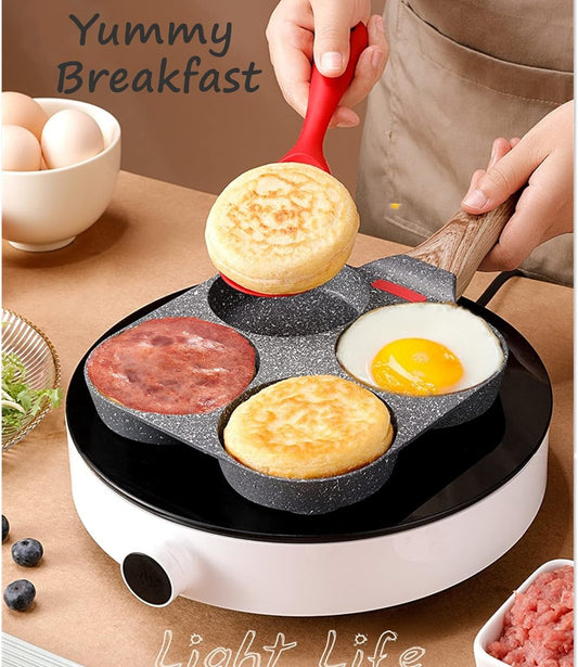 4-Cup Nonstick Egg Frying Pan – Granite Breakfast Skillet for Eggs, Pancakes, Mini Burgers & Crepes – Compatible with Gas, Electric and Induction Cooktops