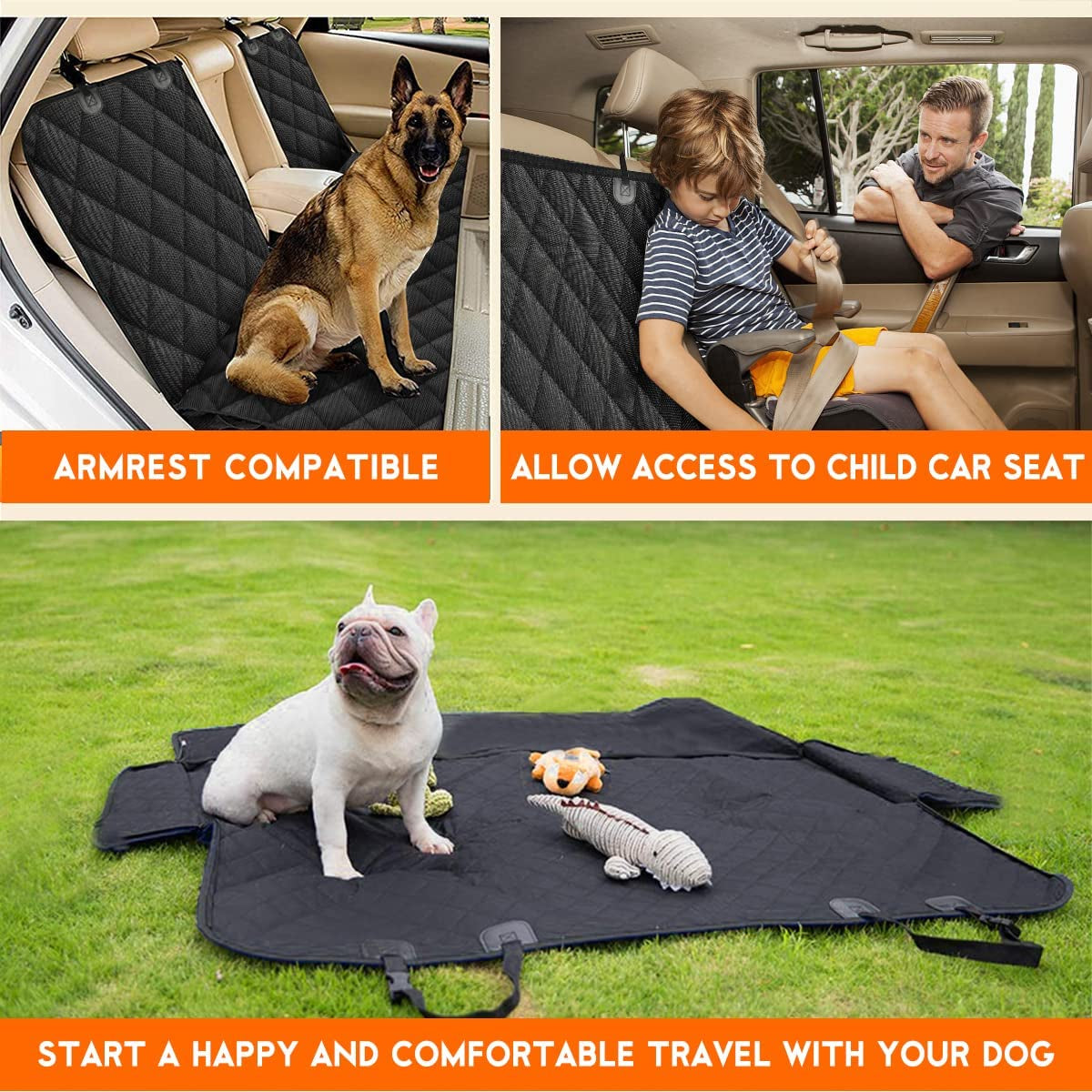 Dog Car Seat Cover – Waterproof Back Seat Protector with Non Slip Base, Universal Fit for Cars, Trucks and SUVs