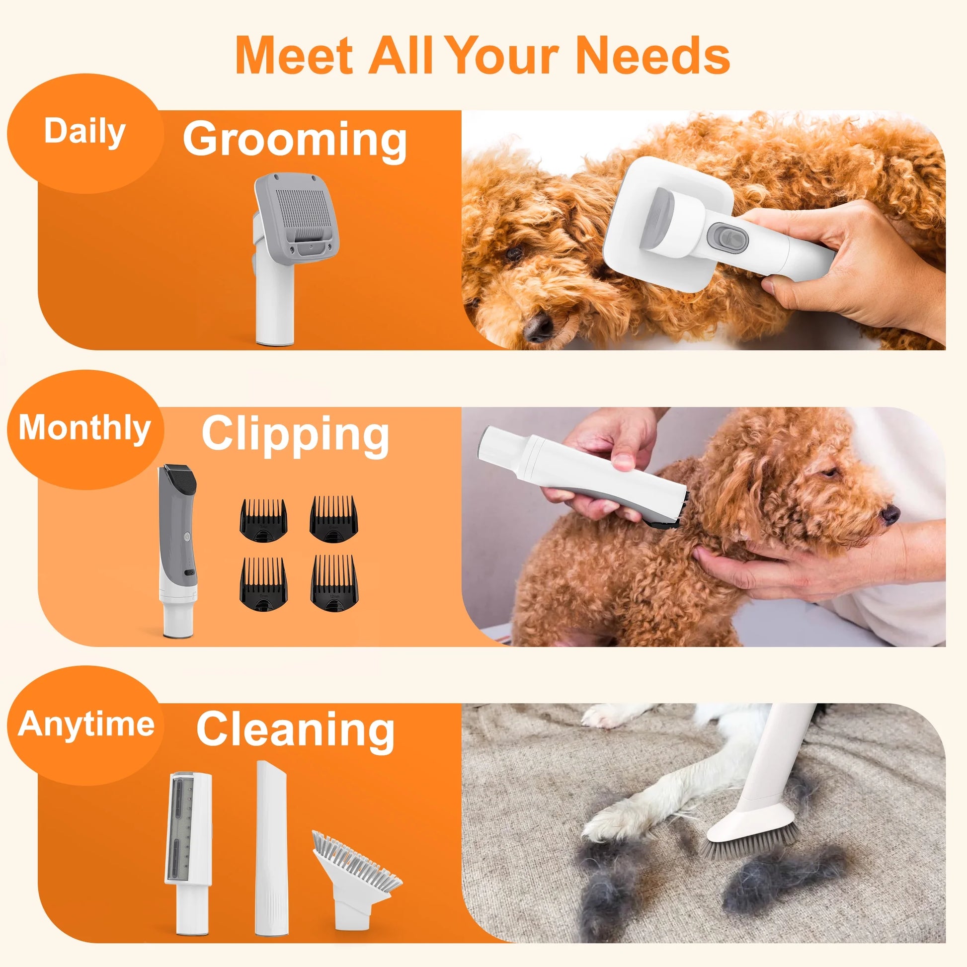 Dog Grooming Vacuum for Shedding – 13,200Pa Powerful 6-in-1 Pet Grooming Kit with Low-Noise Vacuum, Clippers, Brushes & Large 3.2L Dust Cup for Dogs & Cats