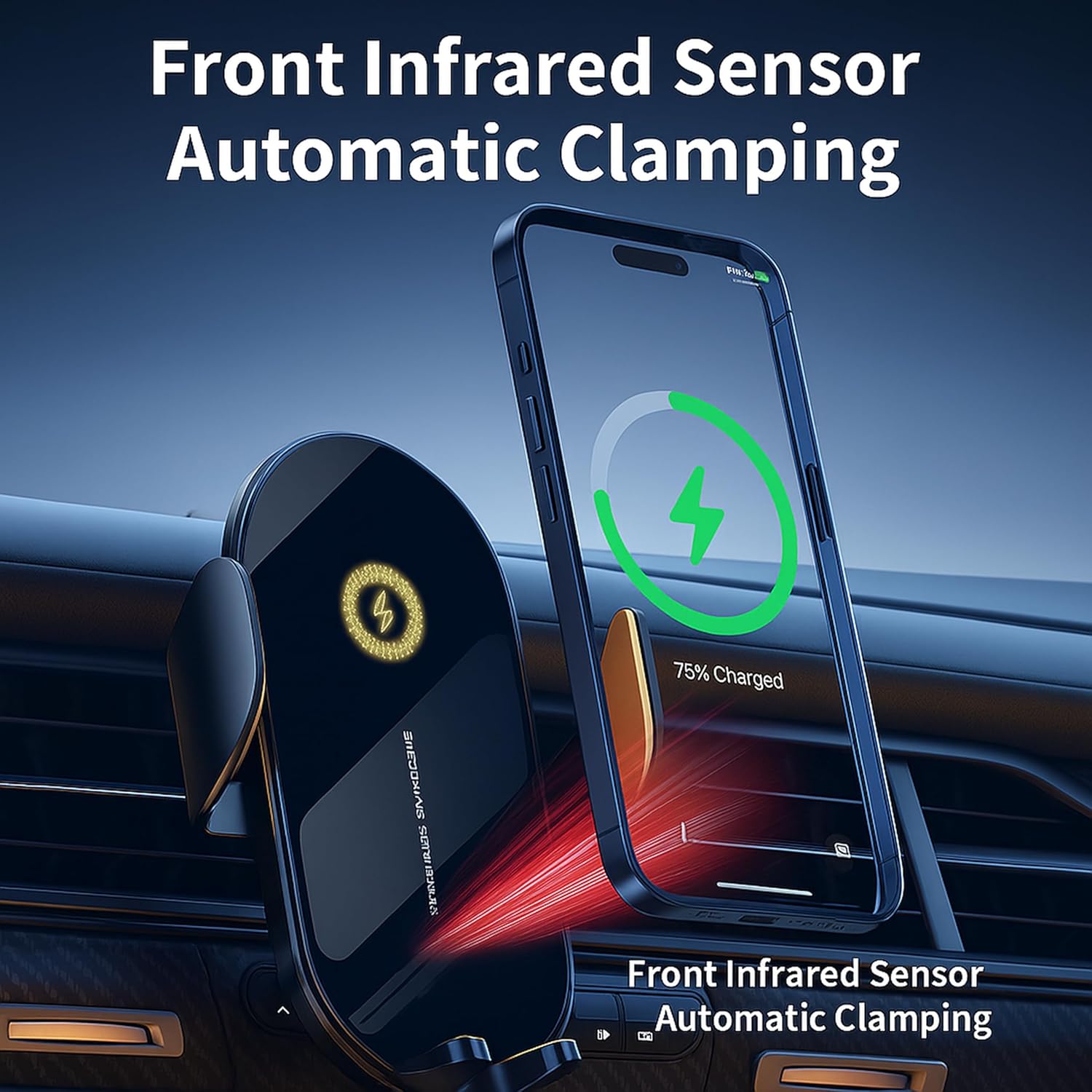 2025 Premium Wireless Car Phone Holder Charger – Auto-Clamping, MagSafe, Built-In Battery, Fast 15W Charging, Universal for iPhone & Android