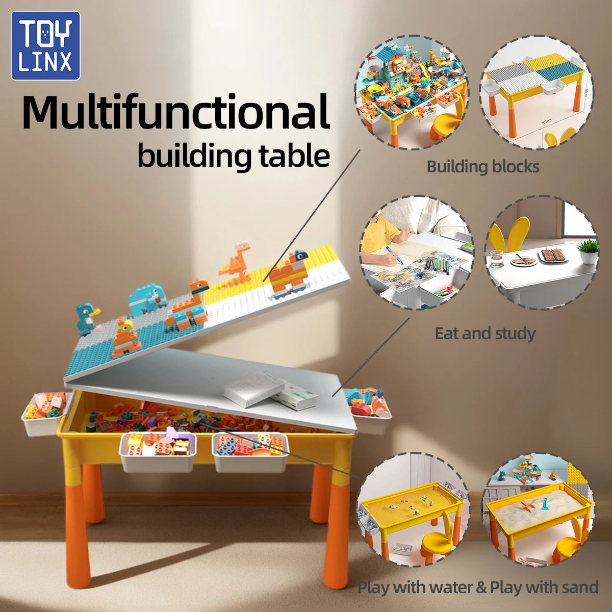 5-in-1 Kids Activity Table with Chair & 143pc Marble Run Building Blocks – Water Play, Sensory Table, STEM Learning Desk for Ages 3+