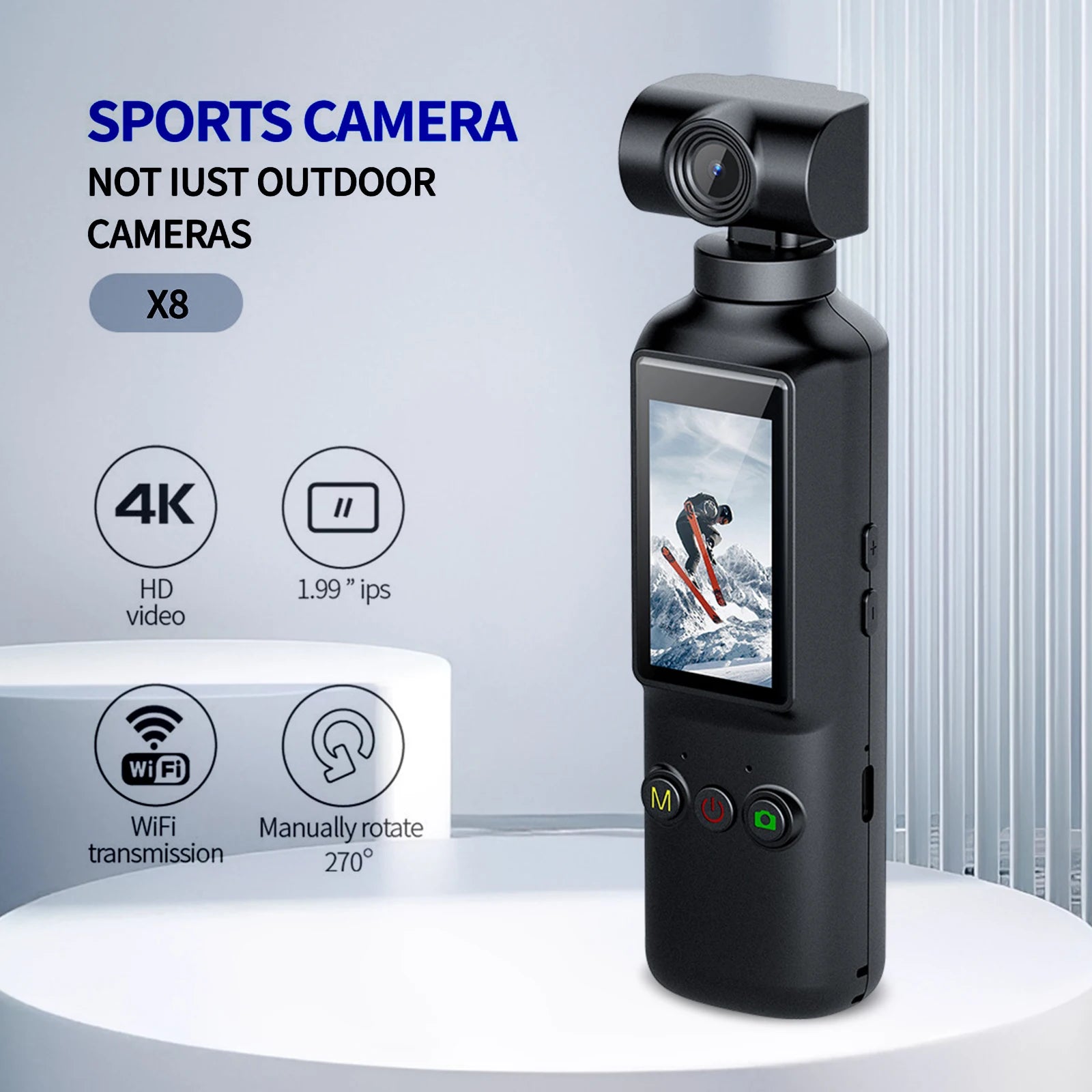 4K Handheld Action Camera with 270° Rotating Screen - WiFi Sports & Vlog Cam
