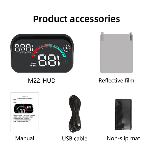 M22 Car HUD Head up Display Universal Digital GPS Speedometer HD LCD Projection on Glass Windshield Projector for All Cars