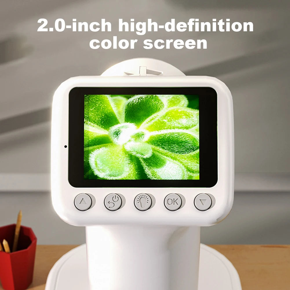 Kids Digital Microscope 100–1600X with 2 Inch HD Screen – Portable Handheld STEM Science Microscope with LED Light, Photo & Video Recording, Educational Gift for Boys & Girls