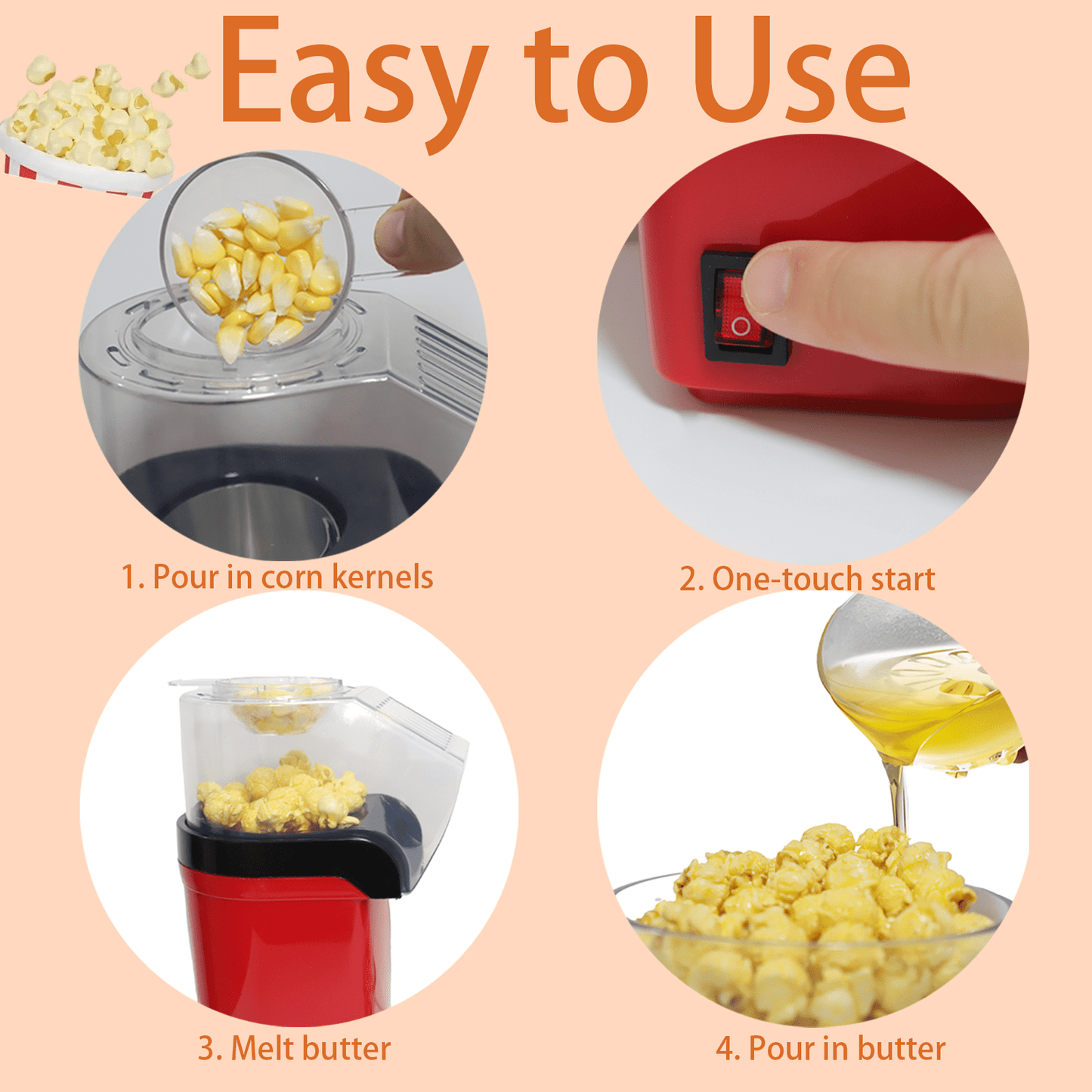 Hot Air Popcorn Maker – Oil-Free | Fast 3-Min Popcorn | Healthy Snack Machine for Home Movie Nights