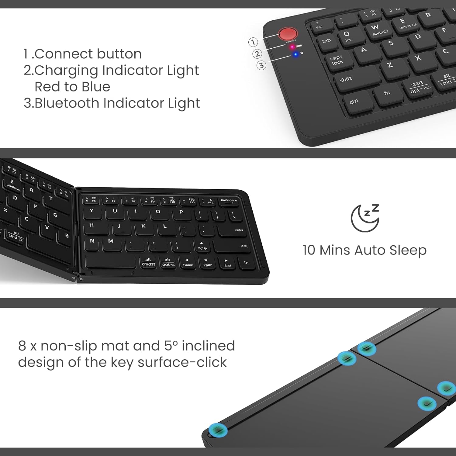 Wireless Foldable Bluetooth Keyboard and Mouse Combo for iPad and Smartphones | Portable Rechargeable Travel Set
