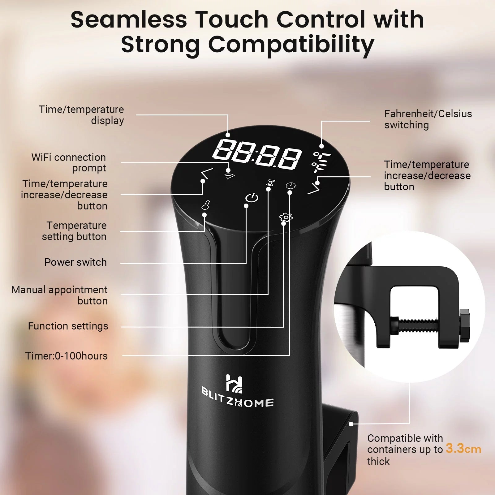 BlitzHome WIFI Sous Vide Cooker 1100W - Precision Immersion Circulator with App Control & Fast Heating