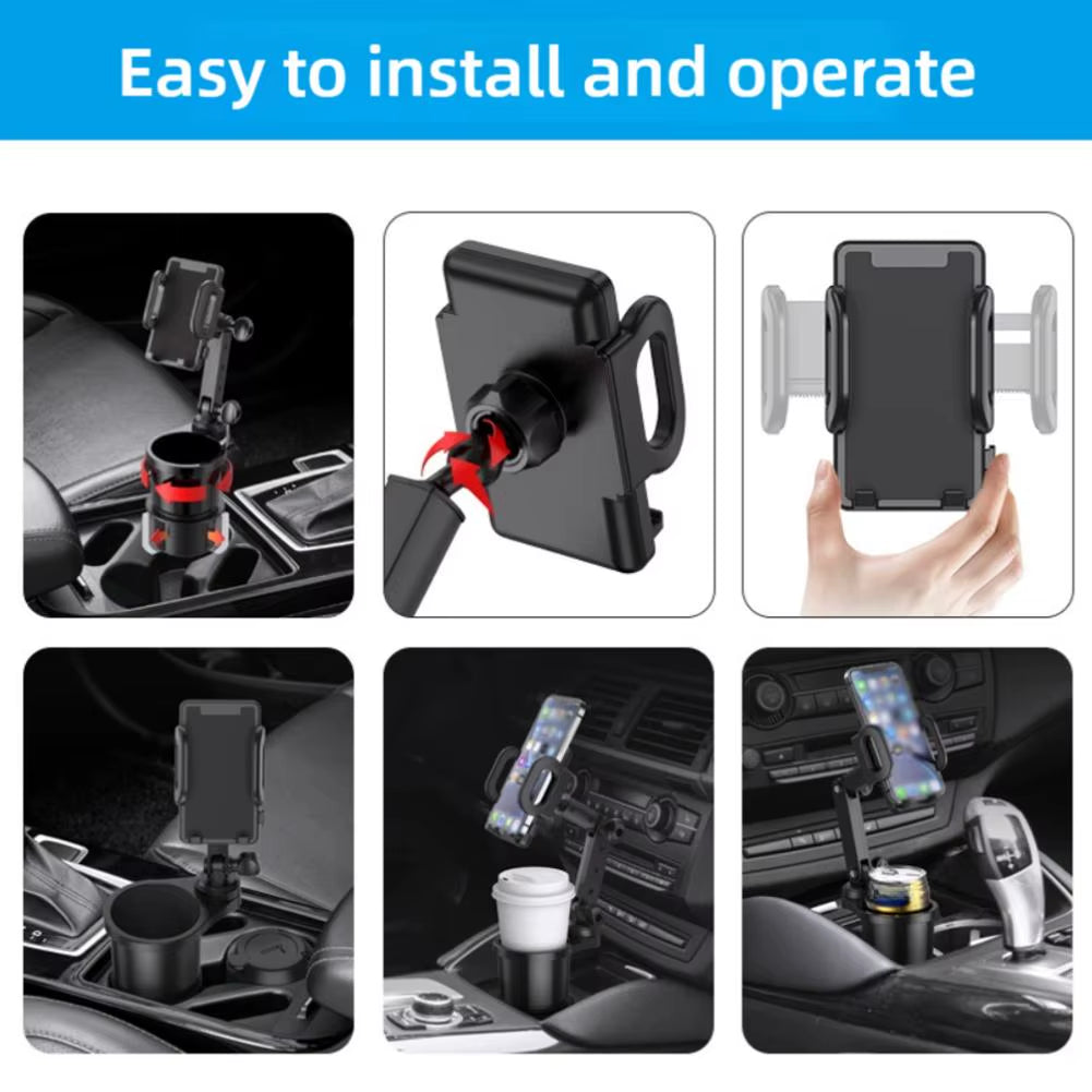 2 in 1 Adjustable Car Cup & Phone Holder — Secure, Multifunctional, Universal Fit